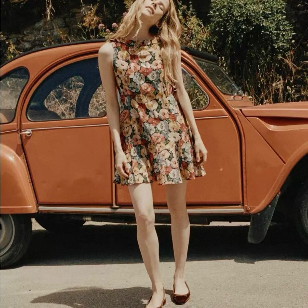 100% silk Messina Dress in the Poppy Meadow pattern, a vintage-inspired dress XS - Picture 1 of 4